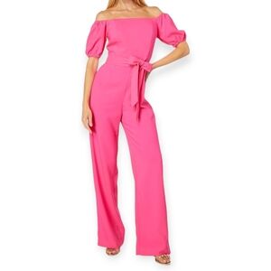 NWT Lilly Pulitzer Jada Off the Shoulder Pink Isle Jumpsuit with Belt